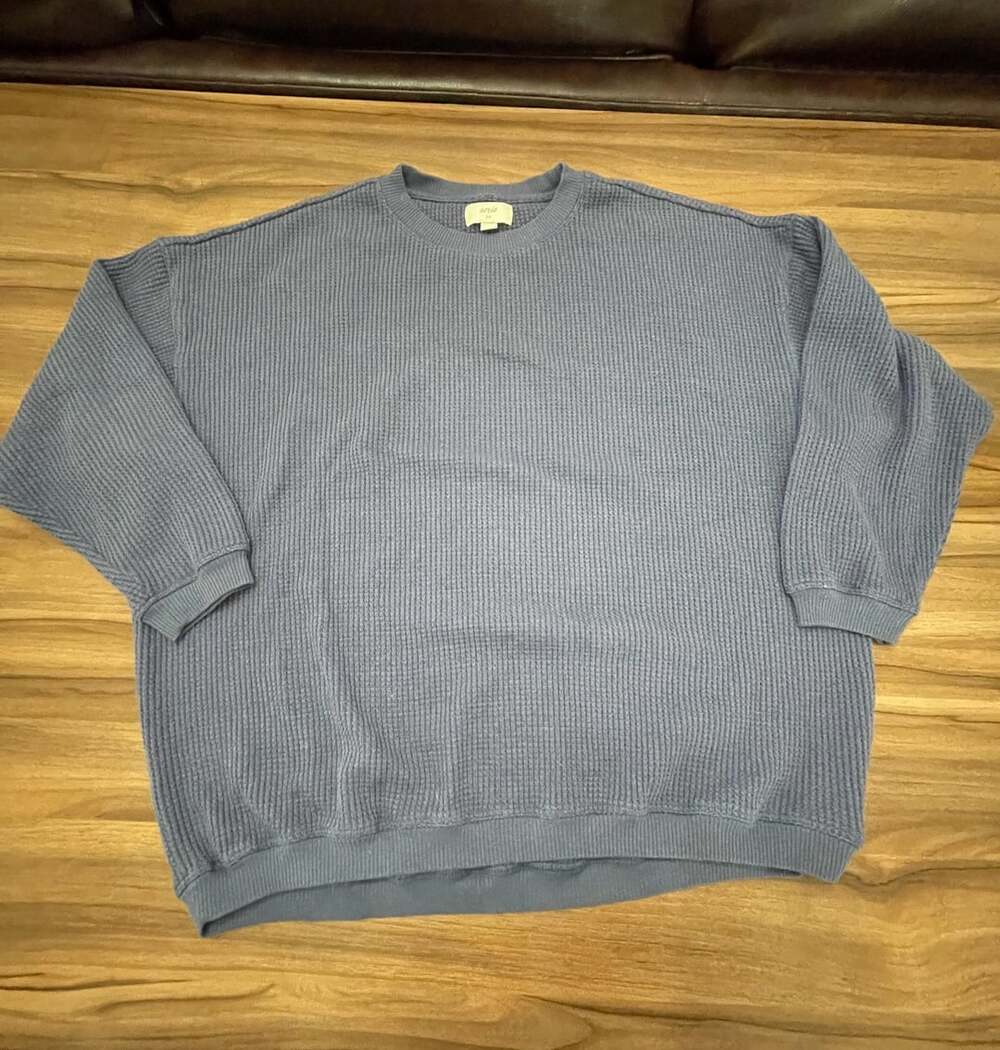 Aerie Waffle Knit Crewneck Sweater Size S Blue Cotton